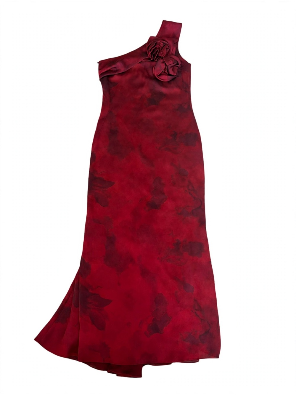 Lavantino Size 10 - Vintage One Shoulder Mermaid Gown Red Floral - 90s Prom